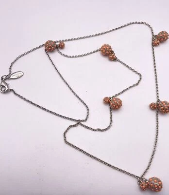 Ann Taylor Long Silver Chain Orange Studded Ball Charms Modern Layering Necklace - Image 1 of 4