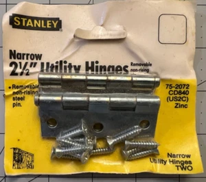 STANLEY Narrow 2-1/2" Utility Hinges 75-2072 CD840 Zinc 2 Per Pk - Picture 1 of 3