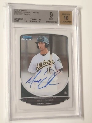 Matt Olson 2013 1st Bowman cromo radiocontrol automático BGS 9 como nuevo #BCP-MO Braves novato Foto 1 de 3