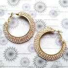 Large Gold Tone Hoop Earrings Clear Pave Diamante Crystal