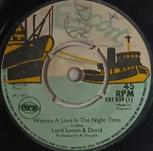 CALYPSO 45 HEAR Lord Spoon & David WOMAN A LOVE IN THE NIGHT TIME 1970 Escort - Picture 1 of 4