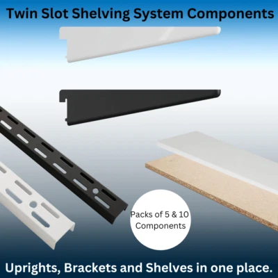 ROTHLEY Twin Slot Shelving System Components Brackets Uprights Shelf Boards Black White