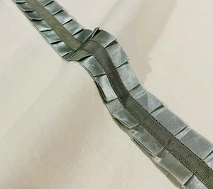 BEACON HILL AZURITE "LUNETTE" PLEATED SATIN RIBBON STRIPE EMBROIDERED FABRIC - Picture 1 of 3