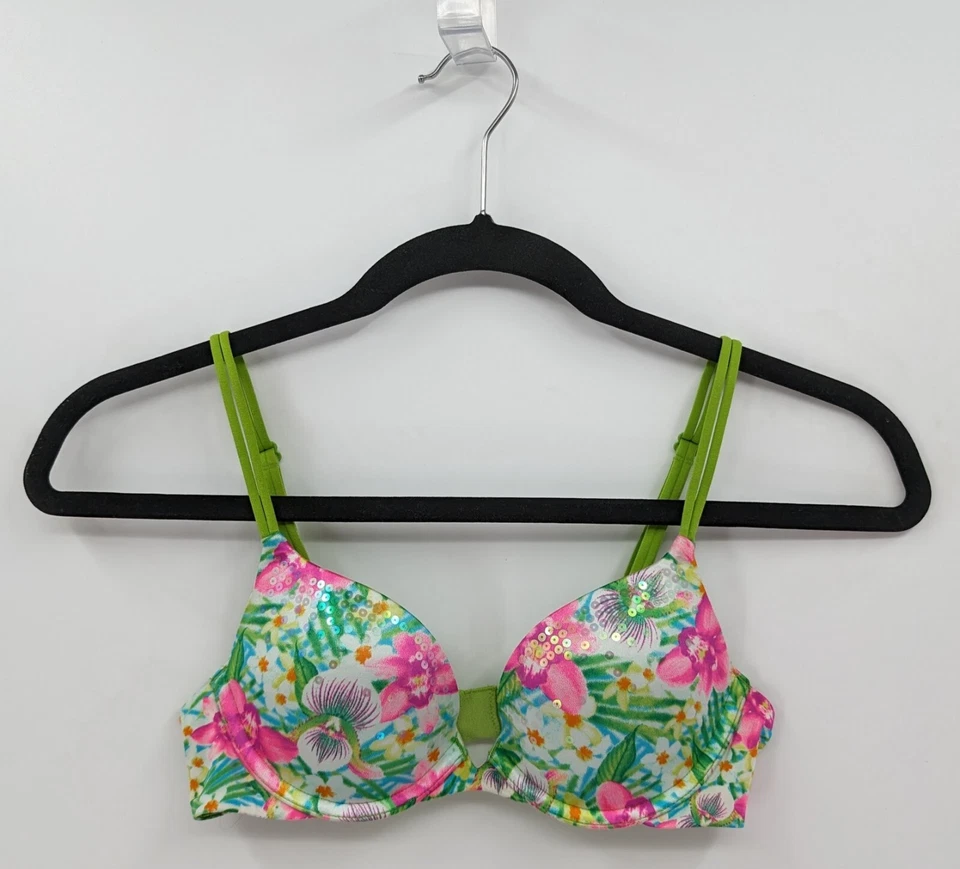 Sujetador Victoria's Secret 32A Multicolor Floral Tropical Lentejuelas Push Up Muy Sexy Foto 1 de 4