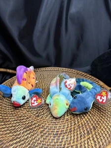 TY Beanie Babys Fischlippen, Eidechse Iggy und Schlange Zischen Set neu mit Etikett wunderbares Set - Bild 1 von 14