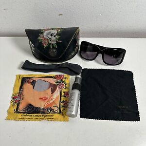 Ed Hardy Women's Embellished Black Sunglasses with Cleaning Cloth, Spray & Pouch
