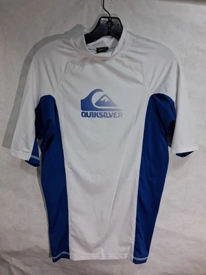 Mens Quiksilver Size Medium Swim Rash Guard Shirt Blue White Top Swimwear - Image 1 of 4