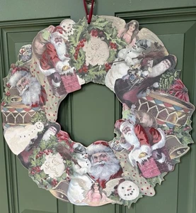 Christmas Wood Wreath Primitive Style Designs by Kathy-Santa Snowman Angel 20" - Picture 1 of 14