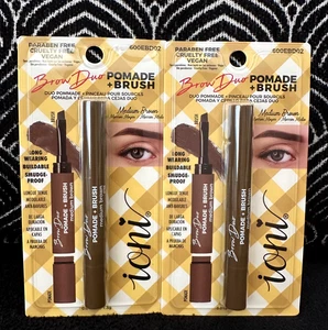 2pk IONI BROW DUO POMADE + BRUSH MEDIUM BROWN LONG WEAR EYEBROW DEFINING CREAM - Picture 1 of 9