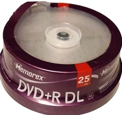 MEMOREX Double Layer DVD+R DL 25 Pack 8.5GB 240 Min 2.4x Unopened NEW NIP - Image 1 of 4
