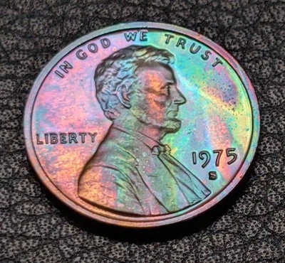 1975 S Proof Rainbow Toned Lincoln Memorial Cent Penny ALL the COLORS BU Nice! - Image 1 of 2