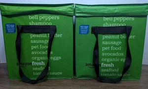 Set of 2 Amazon Fresh Reusable Foldable Insulated Cooler Bag Discontinued Green - Picture 1 of 9