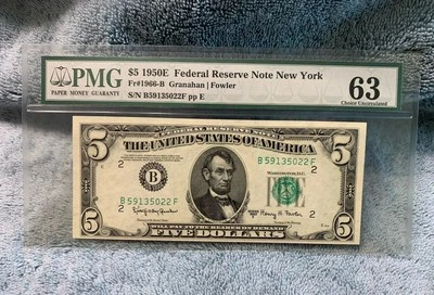 1950E $5 Federal Reserve Note Fr 1966-B PMG 63 - Image 1 of 2