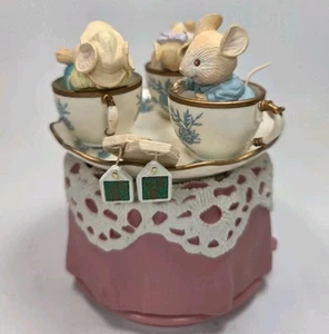 Vintage 90er Enesco drehende Mäuse Teetasse Spieluhr Landhaus Kern spielt Tee für zwei - Bild 1 von 9