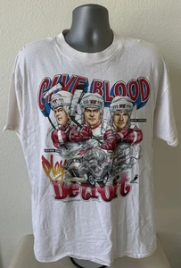 Vintage 90's Detroit Red Wings Give Blood Play Caricature T-Shirt XL Xplosion - Picture 1 of 8