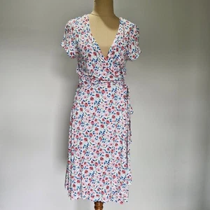 Review Multicolour Short Sleeve Floral Print Jersey Wrap Dress Size 12 - Picture 1 of 9