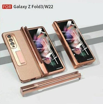 Genuine Leather Hinged Case for Samsung Galaxy Z Fold 3 S-Pen Holder Glass Cover - Image 1 of 4