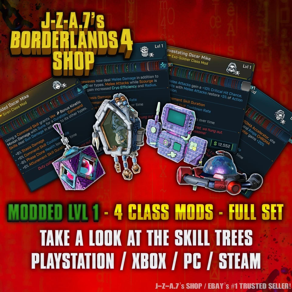 Borderlands 4✨MODDED CLASS MODS FULL SET OF 4 LEVEL ONE LVL 1 ✅PC-PS-XBOX✨ - Image 1 of 1