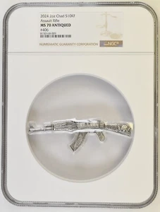 2 Oz Silver Coin 2024 Chad Assault Rifle NGC MS 70 Antiqued High Relief #406 - Picture 1 of 3