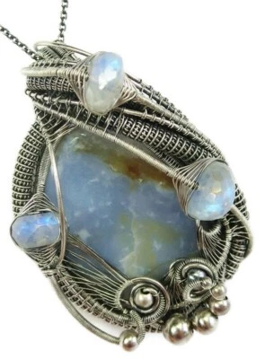 Pingente de pedra da lua azul calcedônia e arco-íris - Imagem 1 de 4