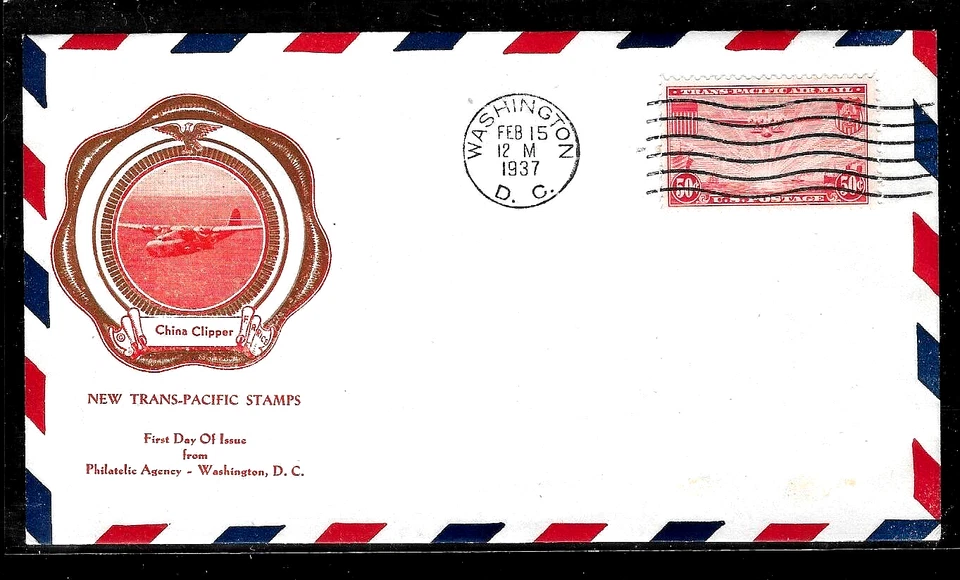 C21 50c Air Mail (1937) GREAT CHINA CLIPPER FDC FROM F. R. RICE CACHETS - FRESH - Image 1 of 1