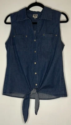 Chaleco Anne Klein Nuevo sin Etiquetas Para Mujer Denim Botón Algodón Bolsillo con Corbata en la Cintura Talla S Foto 1 de 4