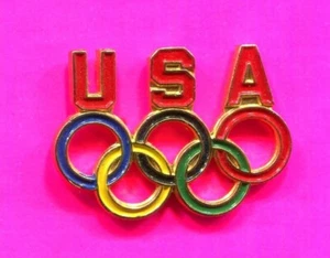 1996 OLYMPIC PIN USA NOC PIN USA RED LETTERS OVER COLORED OLYMPIC RINGS PIN - Picture 1 of 1