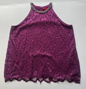 Jennifer Lopez Women’s Purple Lace Tank Top With Rhinestones Neckline Large - Picture 1 of 10