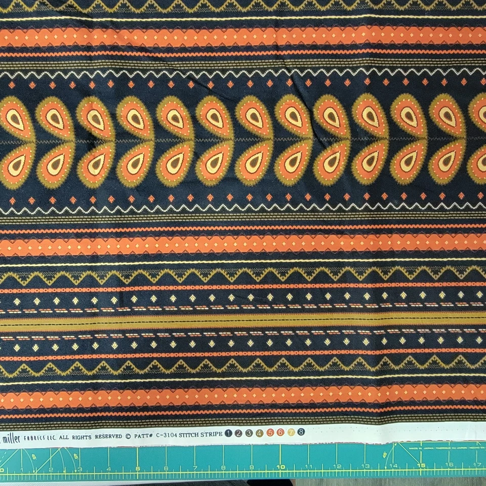 4 YDS PREMIUM MICHAEL MILLER #C-3104 STITCH STRIPE OOP BLACK BIEGE,GREEN,ORANGE - Image 1 of 1