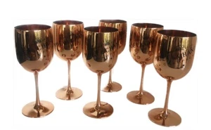 Set of 6 Moet & Chandon Champagne Shiny Rose Gold Colour Acrylic Goblet Glasses - Picture 1 of 6