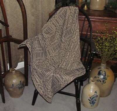 Prim Antique Vtg Style Navy Cotton Abigail Woven 32" COVERLET Square RQ23NSS - Image 1 of 4