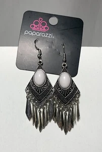 Paparazzi Earrings Decorative Silver Tone With White Dangle Hook Backing New - Picture 1 of 5