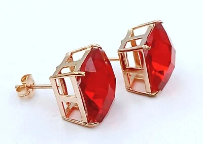 Checkerboard  RUBY 13.44 Cts STUD EARRINGS 14k ROSE GOLD  - MADE IN USA - NWT - Image 1 of 4