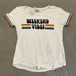NWT - Dream Girl - WEEKEND VIBES - Rainbow T Shirt - Aviator Nation - Size 14/16 - Picture 1 of 3