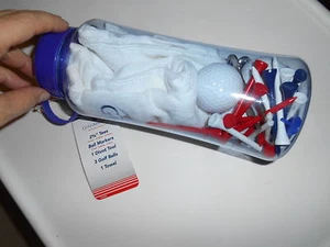 GOLF AMERICA SET TEES,BALL MARKERS DIVOT TOOL.BALLS 1 WHITE TOWEL NEW - Picture 1 of 4
