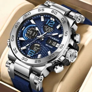 Men Watch Quartz Digital Analog Luminous 5ATM Waterproof Casual Sport Wristwatch - Picture 1 of 8