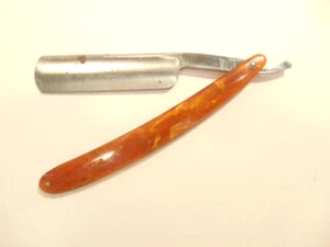 pre-owned straight razor;  brown plastic handle marked "Pakistan" - Picture 1 of 10