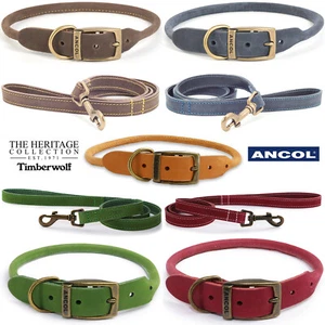Ancol Dog Collar Leather Timberwolf Round Collar or separate Matching Lead - Picture 1 of 34