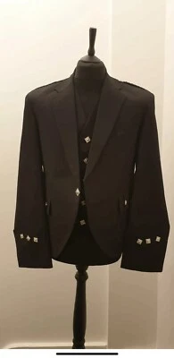 WOOSHGEAR MEN'S ARGYLE BLACK SERGE WOOL JACKET & WAISTCOAT SIZES AVAILABLE UK 36--58R
