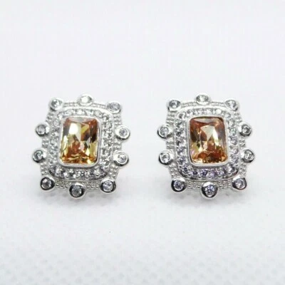 Padparadscha Saphir Weißtopas Ohrstecker 925 Sterlingsilber rhodiniert - Bild 1 von 3