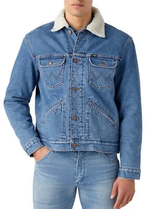 Wrangler - Chaqueta de mezclilla Sherpa de corte regular lavada a la piedra para hombre - Imagen 1 de 4