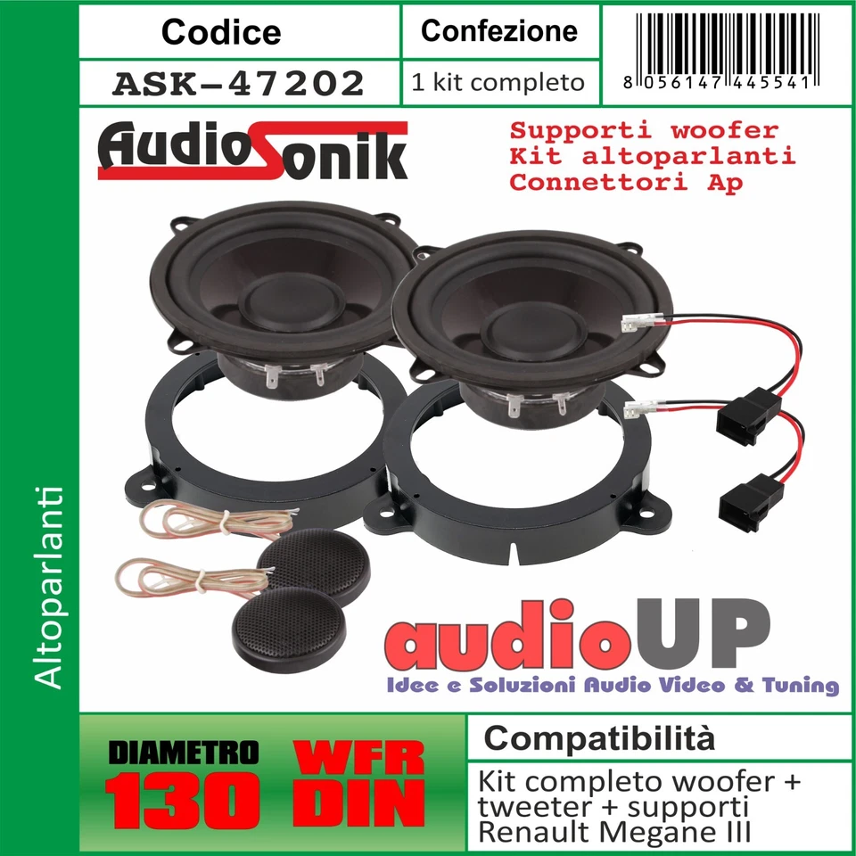 Set Woofer 130 MM + Haut-Parleur Neo 13 120W + Supports Renault Megane 2012 IN - Photo 1/4