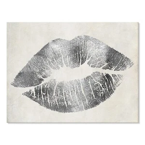 Silver Lip Wall Decor Lips Canvas Wall Art Glam Home Decor Framed Lip Paintin... - Picture 1 of 7