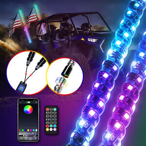 2X 3FT RGB LED Whip Lights Antenna Neon Lamp App Remote Control Fits For ATV UTV