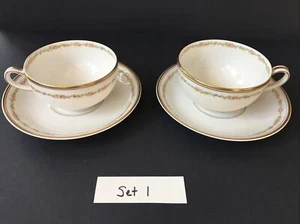 Juego de 2 tazas de té planas platillos HAVILAND Limoges Schleiger 626 rosas rosa oro - Imagen 1 de 12