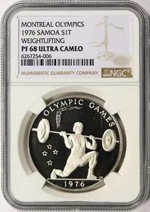 1976 Samoa Silver 1 Tala Montreal Olympics Weightlifting NGC PF68UCAM - Picture 1 of 4