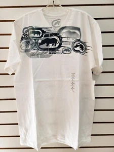 Vintage Y2K Ecko Unltd Graphic White V-Neck T-shirt Size Large HIGH RYDER TEE - Picture 1 of 4