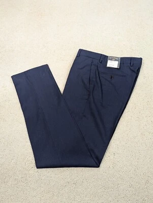 Wool Flannel Pants Mens 31x34 Blue Bill Blass Slim Straight Fit Stretch Navy USA - Image 1 of 4