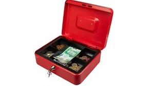 Hyfive Petty Cash Money Box 6" 8" 10" 12" 2 Keys Change Tray Money Safe Red - Imagen 1 de 18