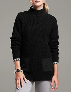 Neu mit Etikett Banana Republic neu $ 89,5 Wolle Kokon Kunstwildleder Patch Waffelpullover S, M, L - Bild 1 von 4